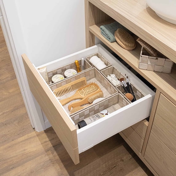 7-Piece Braided Polyester Drawer Divider Set - Beige