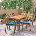 thumbnail image 1 of 7-Piece Brown Contemporary Rectangular Outdoor Furniture Patio Dining Set - Teal Blue Cushions, 1 of 7