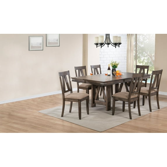 Pilaster Designs Oslo 7-piece Wood Extendable Trestle Dining Set in Brown