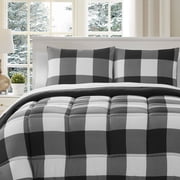 7 Piece Buffalo Plaid Bed in a Bag Comforter and Solid White Sheet Set - Queen - Black/White