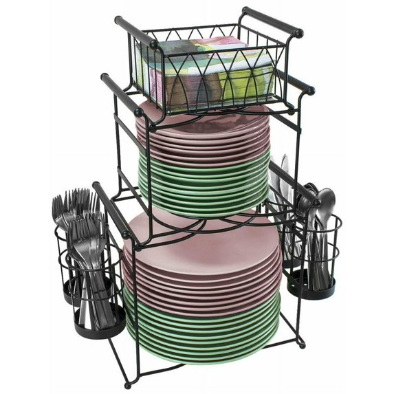 7-Piece Buffet Picnic Caddy Stackable Set - Plate Napkin and Silverware Holder for Bedroom, Living Room, Office