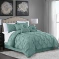 thumbnail image 1 of 7-Piece California King Pinch Pleat Pintuck Comforter Set, Bedding Set, Soft and Comfortable Quilt Set for Bedroom, Apartment, Home, Dorm, Machine Washable, Spa Blue, 1 of 5