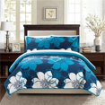 thumbnail image 1 of 7 Piece Capiz Bed Bag Abstract Large Scale Floral Printed Quilt Set, Blue, 1 of 1
