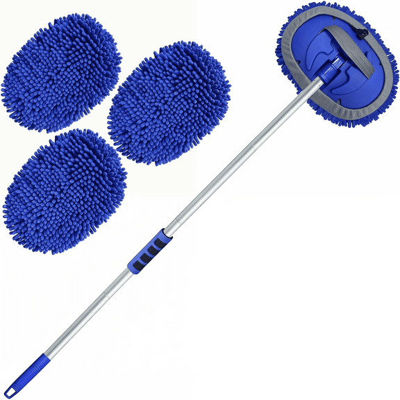 7-Piece Car Wash Brush Kit with 62 Inch Extendable Long Handle, Chenille Microfiber Mop Mitt for Cars, RV, Truck