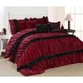 thumbnail image 1 of 7 Piece Caralina Chic Ruched Pleated Ruffled Clearance bedding Comforter Set Fade Resistant, Wrinkle Free, No Ironing Necessary, Super Soft, All Sizes Burgundy Queen size, 1 of 4