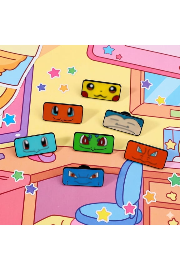 7-Piece Cartoon Emotion Enamel Pin Set - Rectangle Character Face Badges for Jackets, Bags & Collections