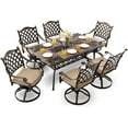 thumbnail image 1 of 7-Piece Cast Aluminum Outdoor Table and Chairs, Antique Bronze Patio Dining Set for 6 Include 60" Rectangular Outdoor Dining Table and 6 Swivel Chairs with Removable Cushion and Umbrella Hole, 1 of 6