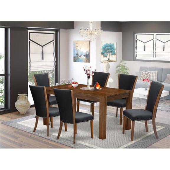 7 Piece Celina Dining Room Table Set - Sand Blasting Antique Walnut & Black