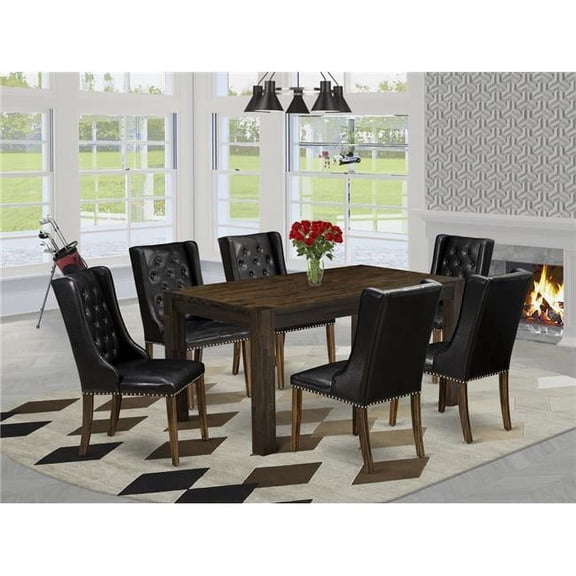 7 Piece Celina Kitchen Room Table Set - Distressed Jacobean & Black