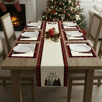 7-Piece Christmas Table Set Red White Snowflake Tablecloth Placemats Holiday Dining Decor Deer Pattern Festive Kitchen Table Cover Complete Dining Set