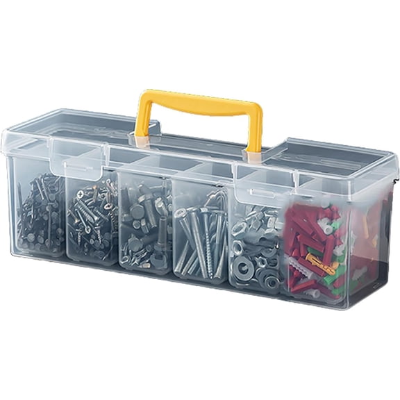7 Piece Clear Tool Organizer Set With Handle 6 Small 1 Large Interlockings Plastic Storage Box For Nut Bolts Screws Wrenches Hardware Parts Portable Box