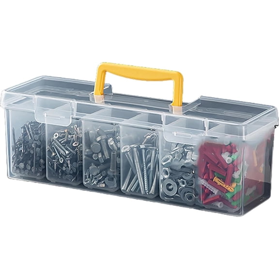 7 Piece Clear Tool Organizer Set With Handle 6 Small 1 Large Interlocking Plastic Storage Box For Nut Bolts Screws Wrenches Hardware Parts