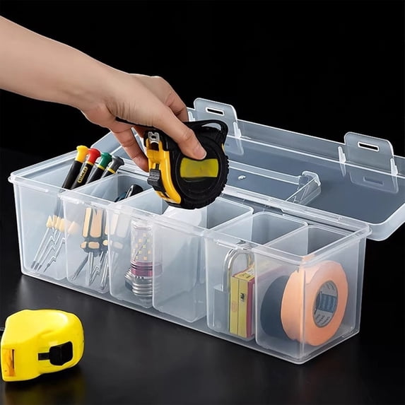 7 Piece Clear Tool Organizer Set with Handle, Interlocking Plastic Storage Box for Nuts Bolts Screws Hardware Parts, Portable