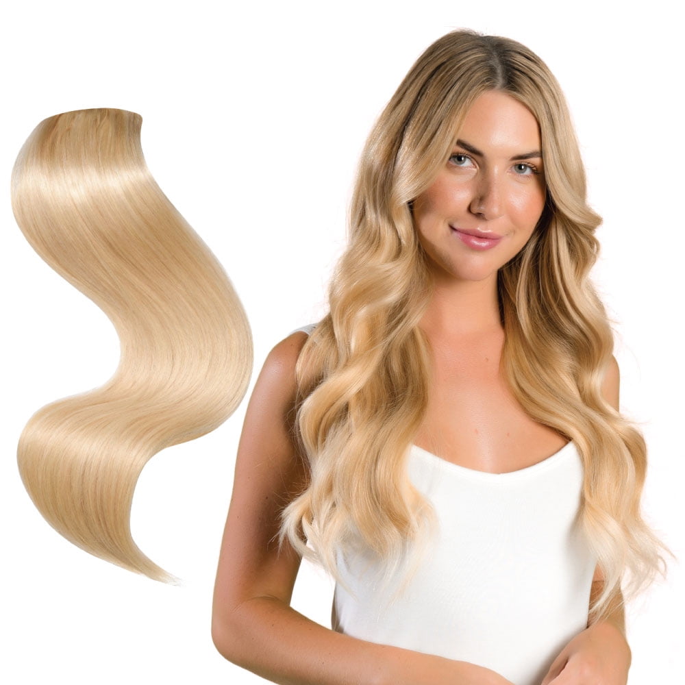 7-Piece Clip-In Hair Extension Set by Joi Hair, Clip Sewn Machine Weft, Premium Remy Human Hair, Full Set for Full Head, 120g 20" #16 Champagne