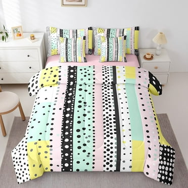 7 Piece Colorful Polka Dots Bed in a Bag Twin Size Rainbow Ombre Bedding Sets Colorful Bubbles Polka Dots Comforter Set with Sheets Pink Teal Gradient Bed Set All Seasons Sheets
