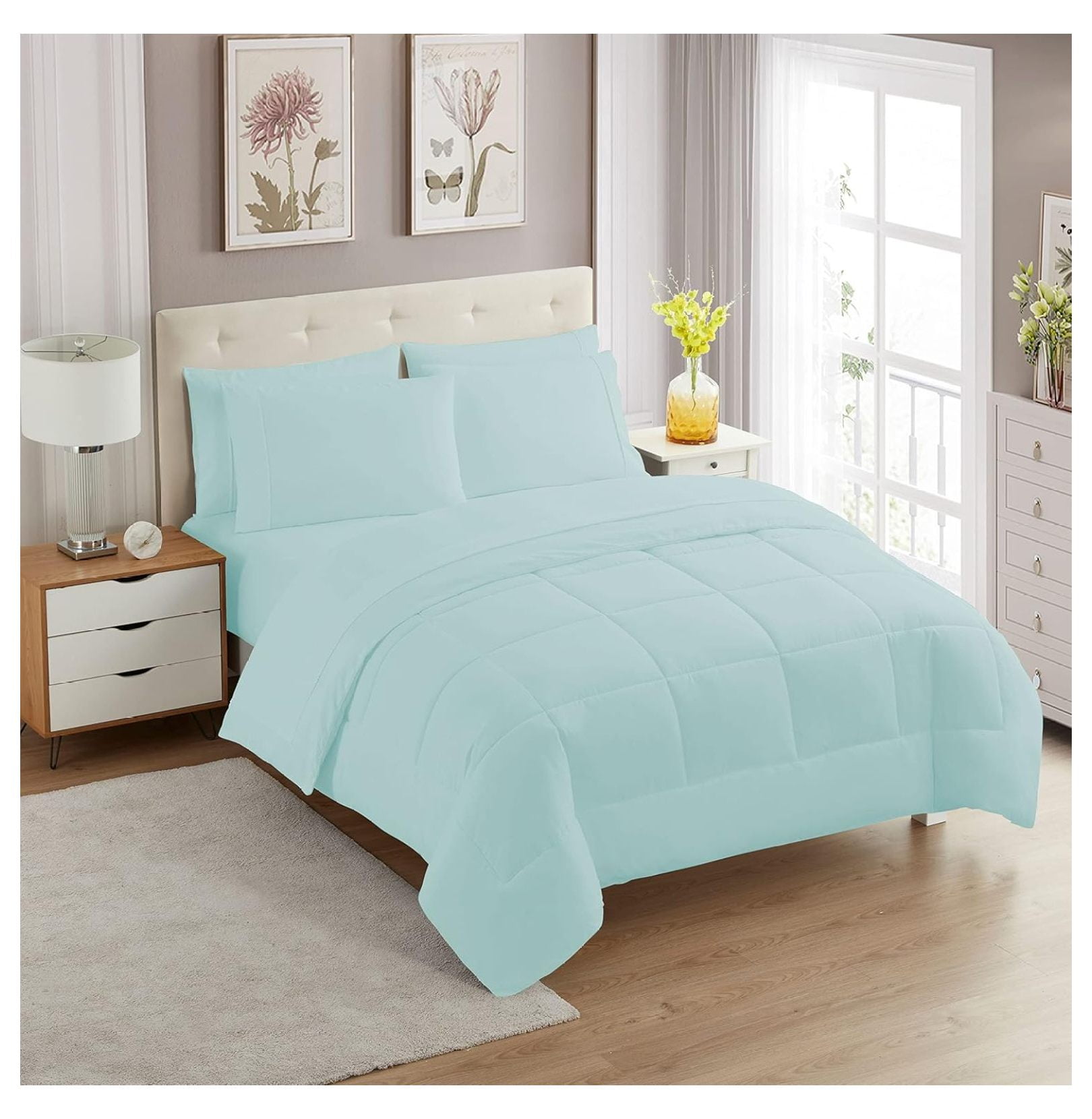 7 Piece Comforter Set Bag Solid Color All Season Soft Down Alternative