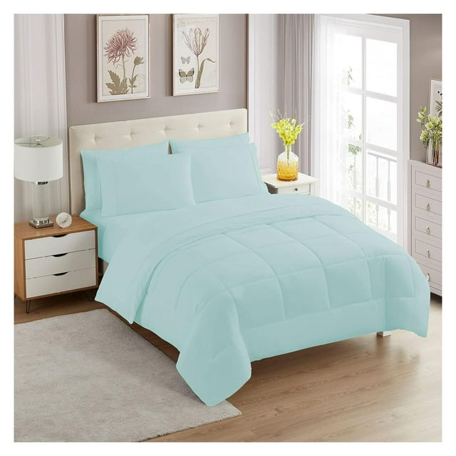 7 Piece Comforter Set Bag Solid Color All Season Soft Down Alternative