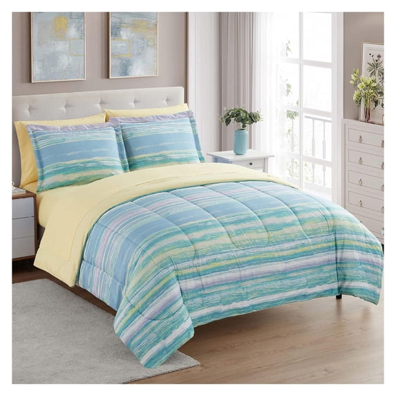 7 Piece Comforter Set Bag Solid Color All Season Soft Down Alternative Blanket & Luxurious Microfiber Bed Sheets, Sorento, Queen