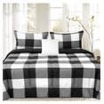 thumbnail image 1 of 7 Piece Comforter Set Bag Solid Color All Season Soft Down Alternative Blanket & Luxurious Microfiber Bed Sheets, King, Buffalo Plaid Black/White/Black Sheet, 1 of 5