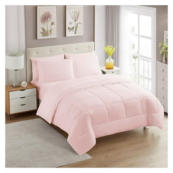 7 Piece Comforter Set Bag Solid Color All Season Soft Down Alternative Blanket & Luxurious Microfiber Bed Sheets, Pale , Queen (Pack of 4, 28 Count Total)