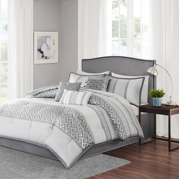 7 Piece Comforter Set Grey Queen