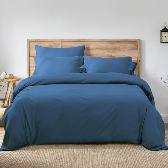 7-Piece Comforter Set Microfiber Navy Blue Bed in a Bag Elegance Bedroom Bedding Sets for King Bed