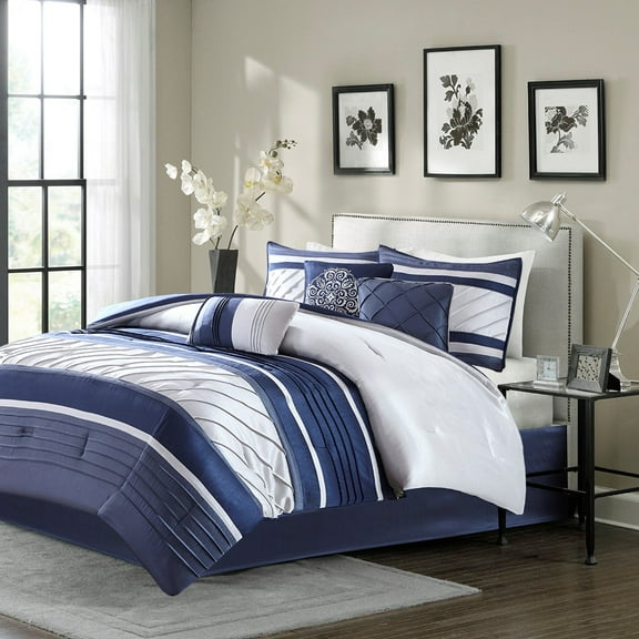 7 Piece Comforter Set Navy Cal King