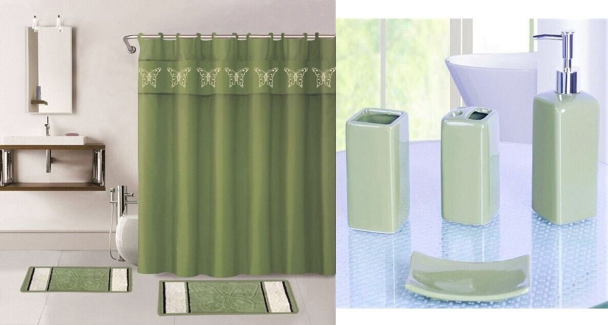 7 Piece Bathroom Set, Sage Butterfly Print, Includes Rugs, Bath Mat ...