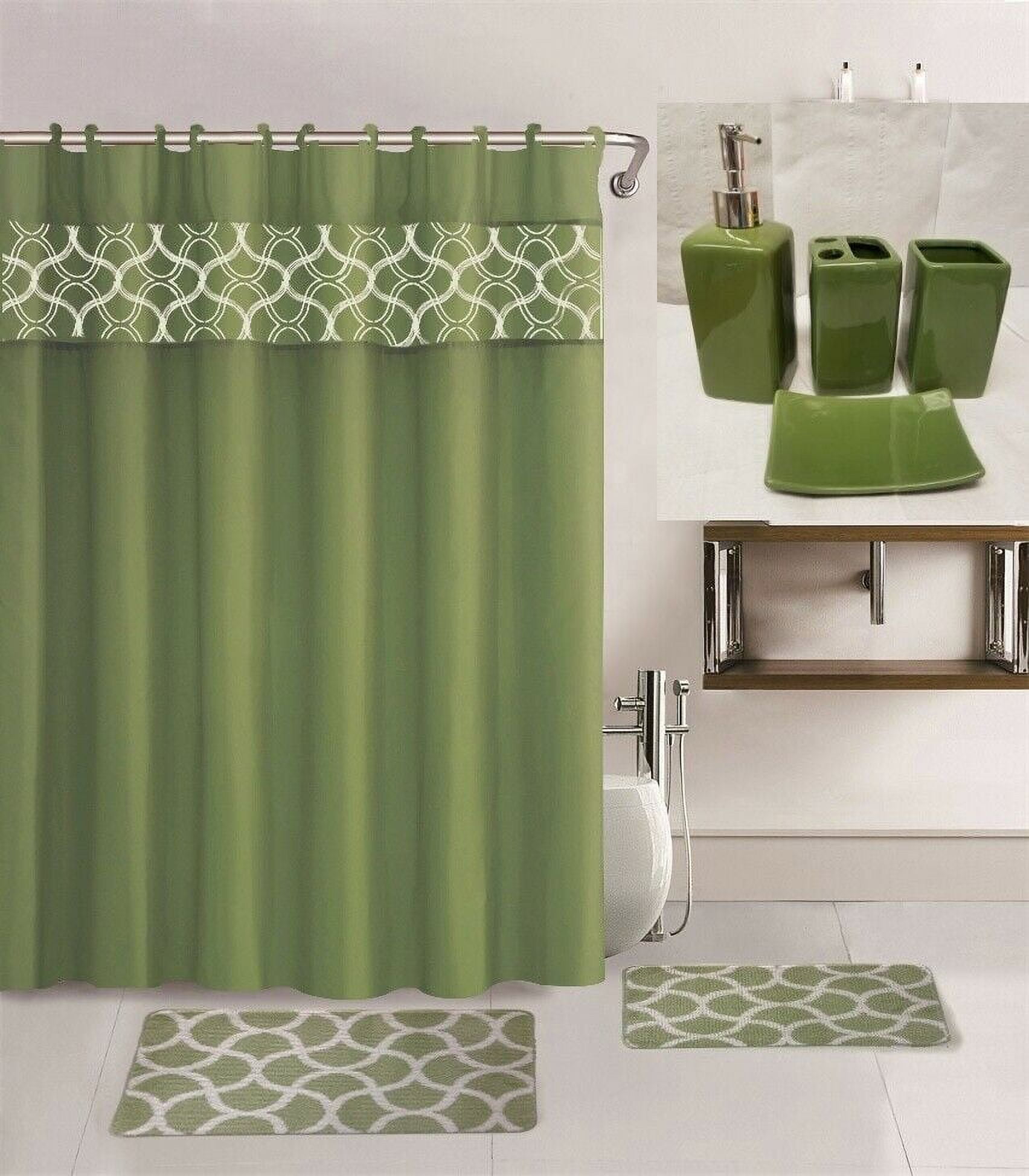 7Piece Geometric Sage Bathroom Set SlipResistant Rugs, Shower
