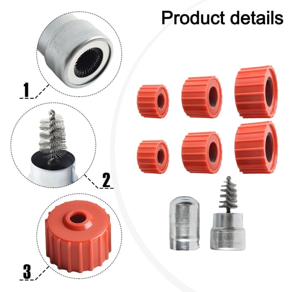 7-Piece Copper Pipe Cleaner Set With Battery Terminal Brush, 1/2 3/4 1 Inch Plumber Tools For Pipe And Rust Removal, Stainless Steel Wire Brushes For Drill Or Manual Use Red