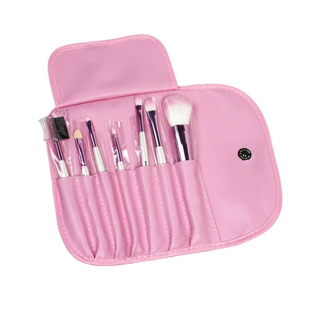 7 Piece Cosmetic Beauty Brush Set with Folding Pouch Case (Pink)