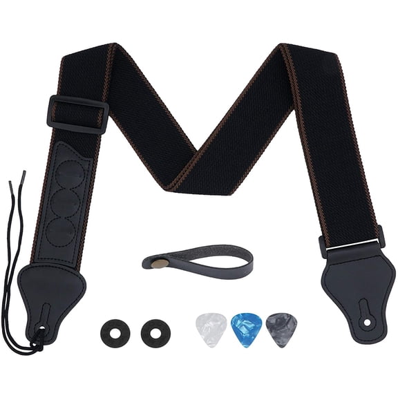 7 Piece Cotton Guitar Strap Set With Pick Holder Locks Headstock Adaptor Instrument Accessory