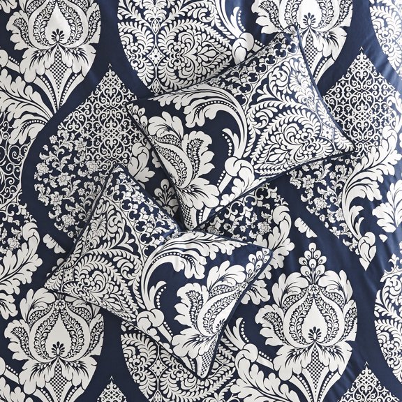 7 Piece Cotton Printed Comforter Set Indigo King
