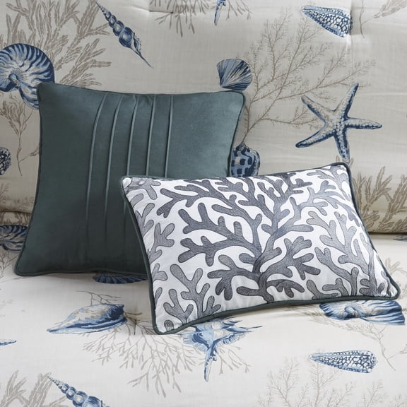 7 Piece Cotton Sateen Comforter Set Blue King