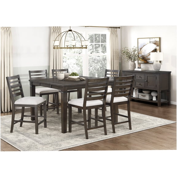 7-Piece Counter Height Dining Set with Extendable Table and Upholstered Chairs, Dark Espresso Finish