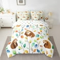 thumbnail image 1 of 7-Piece Cute Sloth Bedding Comforter Sets Hippie Floral Bed in a Bag, Chic Flower King Bedding Sets Watercolor Leaves Comforter Set, Woodland Wildlife Bedding Sets & Collections, 1 of 5