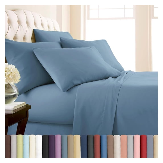 7-Piece Deep Pocket Split King Sheet Set, 21-Inch Adjustable Bed Sheets, Split King Fitted Sheets, Oversized Flat Sheet, Blue Pillow Cases Set of 4, Coronet Blue Bedding