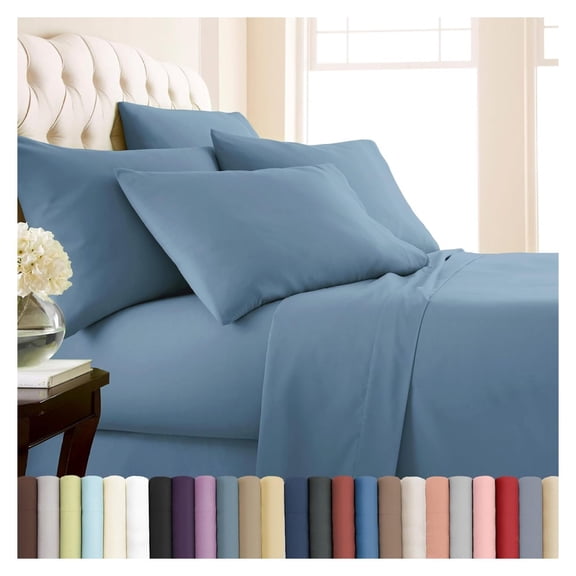 7-Piece Deep Pocket Split King Sheet Set, 21-Inch Adjustable Bed Sheets, Split King Fitted Sheets, Oversized Flat Sheet, Blue Pillow Cases Set of 4, Coronet Blue Bedding