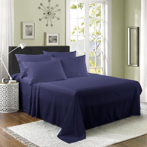 7 Piece Derived Rayon Bamboo Sheets,Bamboo Sheet Set-Deep Pockets,Moisture Wicking, Softer Than Cotton-2 Fitted Sheet,1 Flat,4 Pillowcases-Split King-Navy Blue