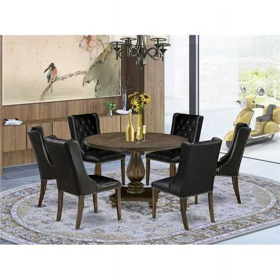 7 Piece Dinette Set - Distressed Jacobean & Black
