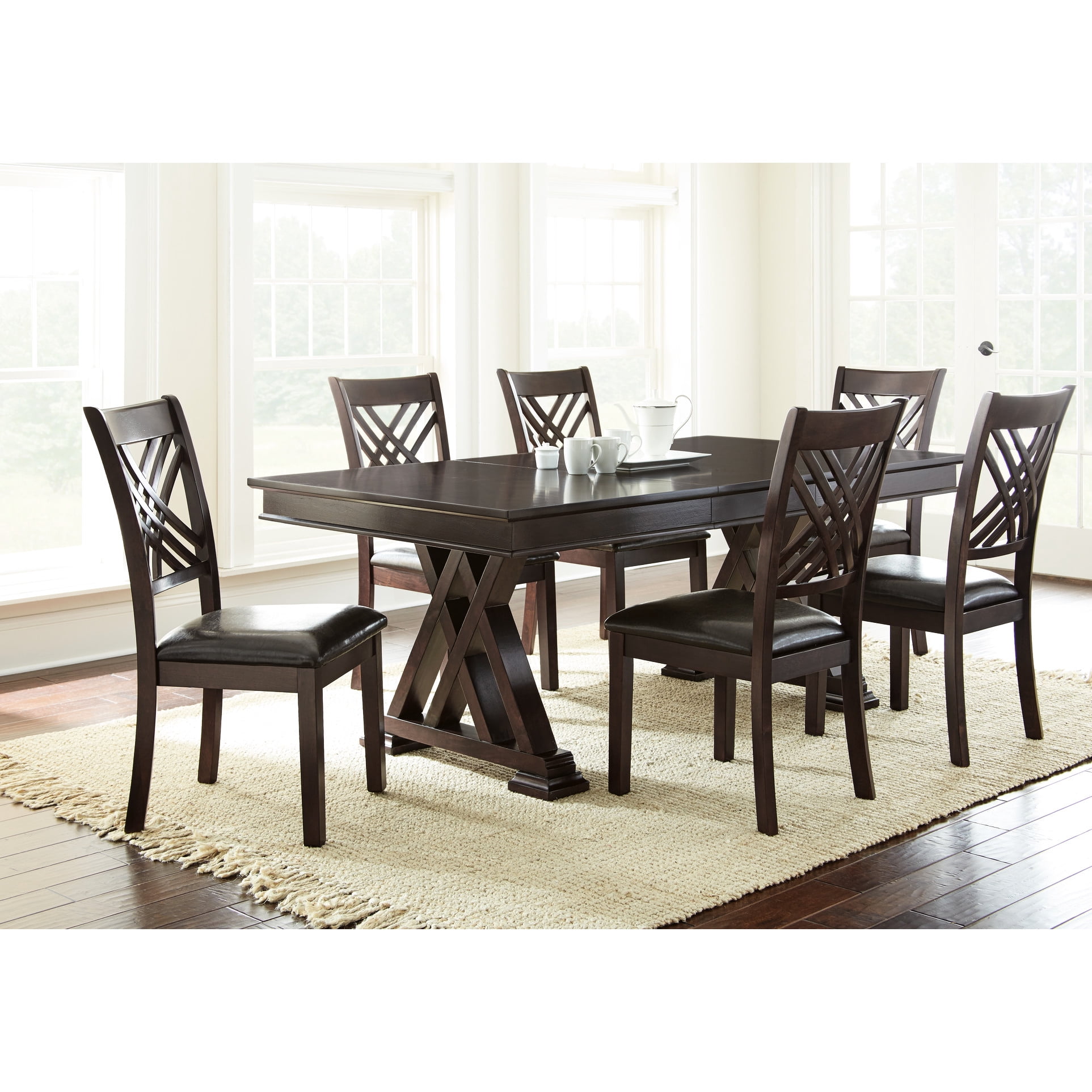7 Piece Dining - Dark Brown Shade. 60-78 Inch Expandable Table & 6 ...