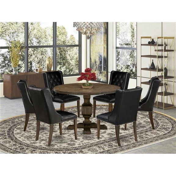 7 Piece Dining Room Set - Distressed Jacobean & Black