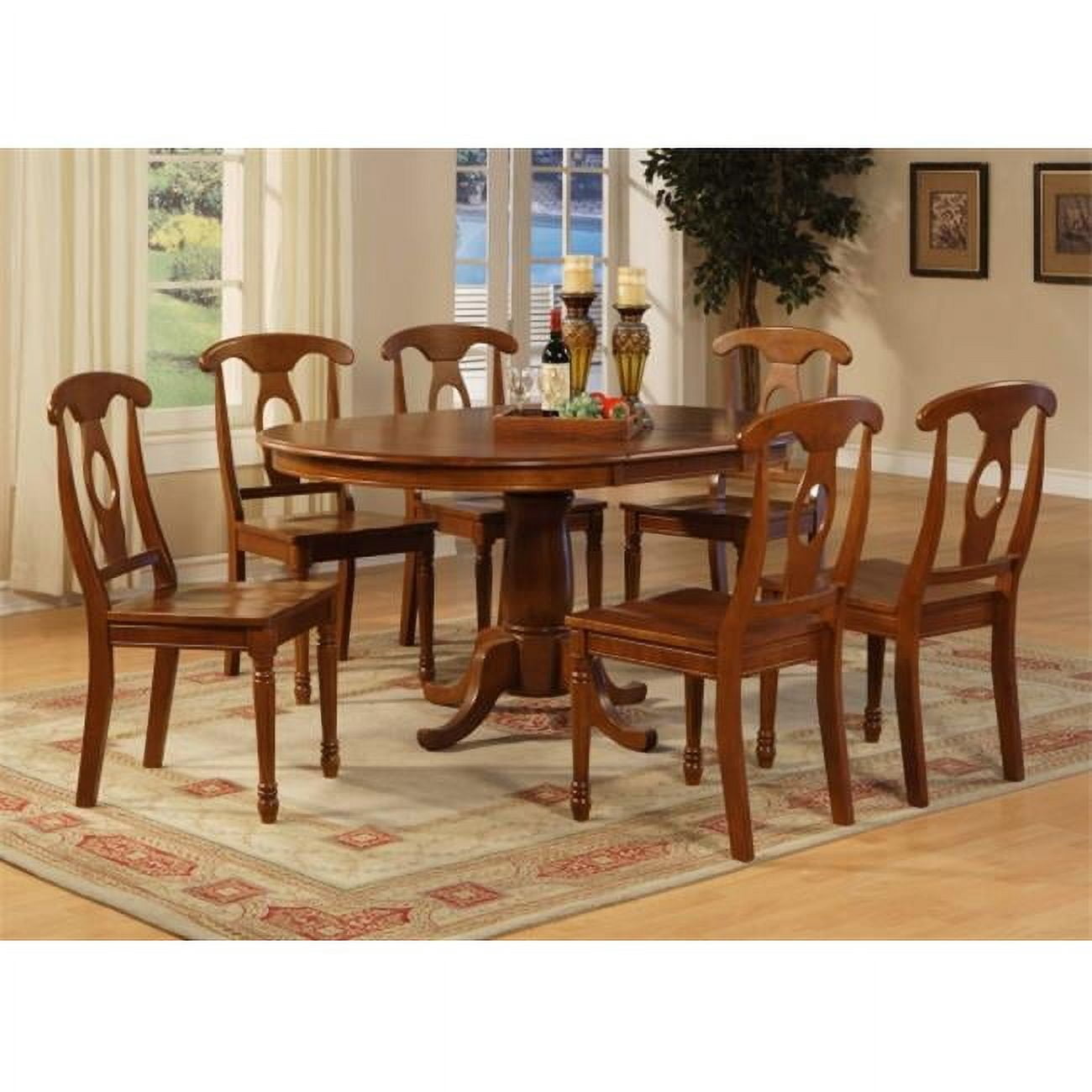 7 Piece Dining Room Set-Oval Dining Table With Leaf and 6 Chairs ...