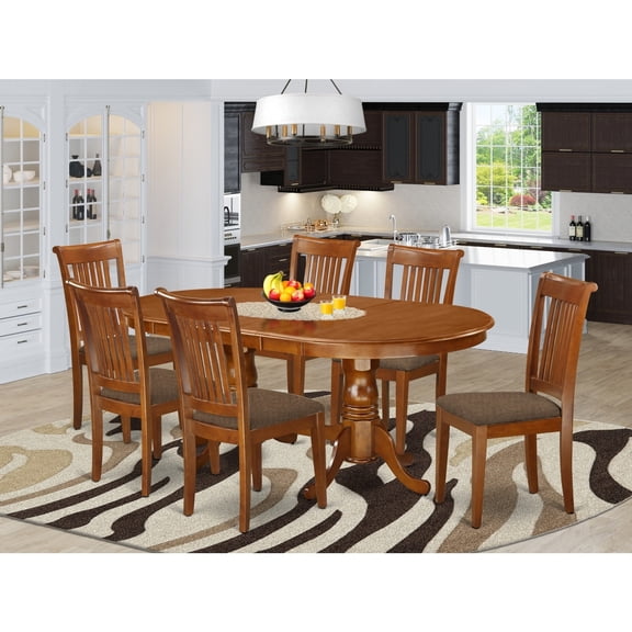 7 Piece Dining Room Set - Oval Table with Butterfly Leaf & 6 Kitchen Chairs - Eclectic Elegance Furniture