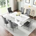 thumbnail image 1 of 7-Piece Dining Set, 63" Faux Marble Dining Table & 6 Button-Tufted Velvet Chairs with Stainless Steel Legs, Dining Table Set for Dining Room or Living Room, 1 of 2
