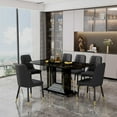 thumbnail image 1 of 7-Piece Dining Set, Faux Marble 63-inch Rectangular Dining Table with Metal Legs & Chair Set for Home, Apartment w/ 6 Chairs, PU Seats & Backrests, Wooden Frame, 1 of 9