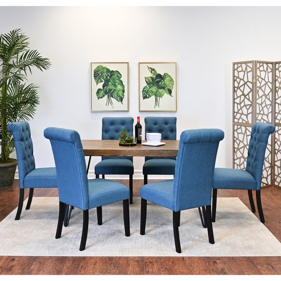 7-Piece Dining Set with Rectangular Table and 6 Chairs | Ideal for Family Dinners in Dining Room | Engineered Wood Tabletop and Metal Base | Solves Seating Space Problem