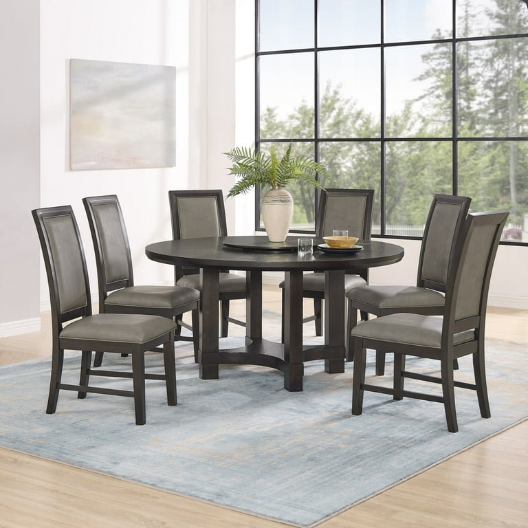 7-Piece Dining Set, Round Dining Table with Pedestal and PU