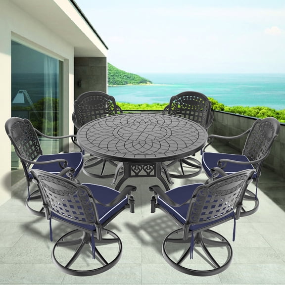 7-Piece Dining Set - Smooth 360-Degree Rotation and Specially Designed Seat / Outdoor Socializing - Chat with Friends Easily
