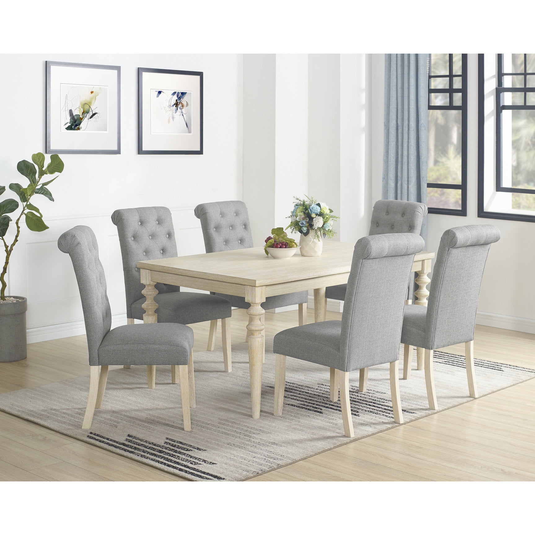 7-Piece Dining Set with 6 Color Options and Turned-Leg Table - Upgrade ...
